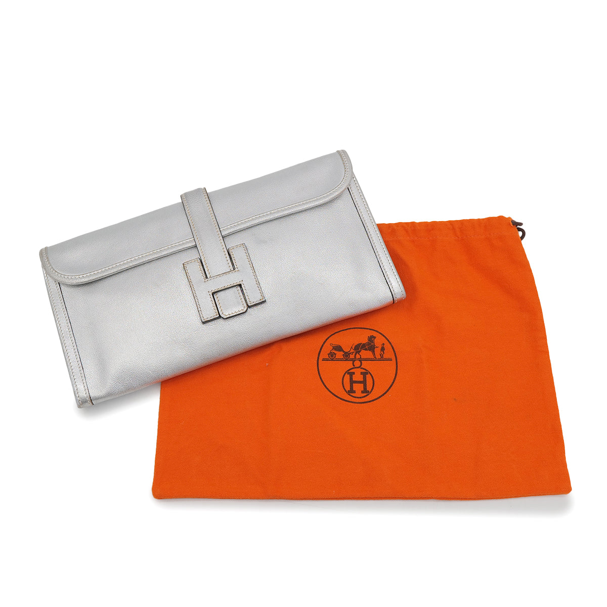 HERMES JIGE ELAN 29 SILVER CHEVRE CLUTCH BAG 2004 SQUARE H 90325324