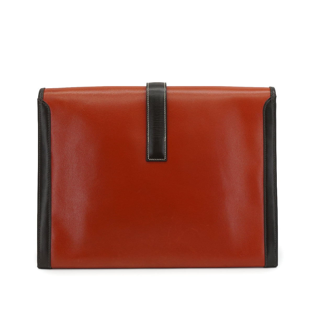 HERMES JIGE GM BRIQUE CHOCOLAT BOX CALF  CLUTCH BAG 1993 CIRCLE W 90340354