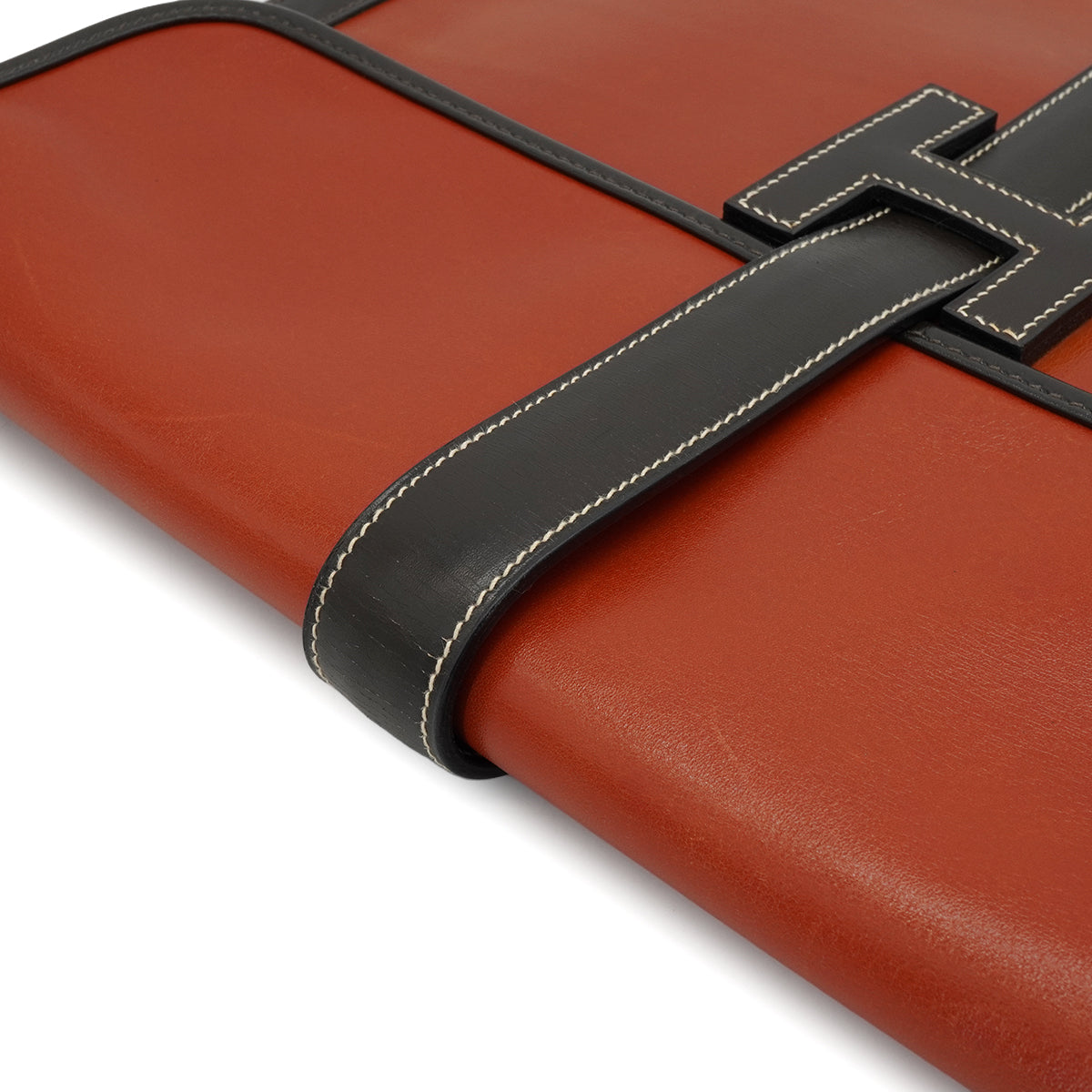 HERMES JIGE GM BRIQUE CHOCOLAT BOX CALF  CLUTCH BAG 1993 CIRCLE W 90340354