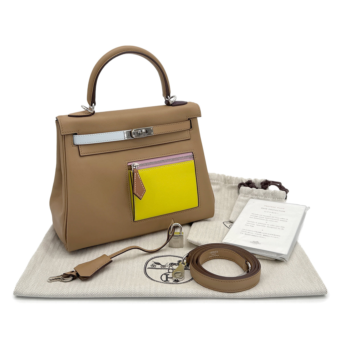 HERMES KELLY 25 COLORMATIC RETOURNE CHAI LIME BLUE BRUME CASSIS MAUVE SYLVESTRE NATA VEAU SWIFT HAND SHOULDER BAG 2023 B STAMP PALLADIUM HARDWARE 90319686