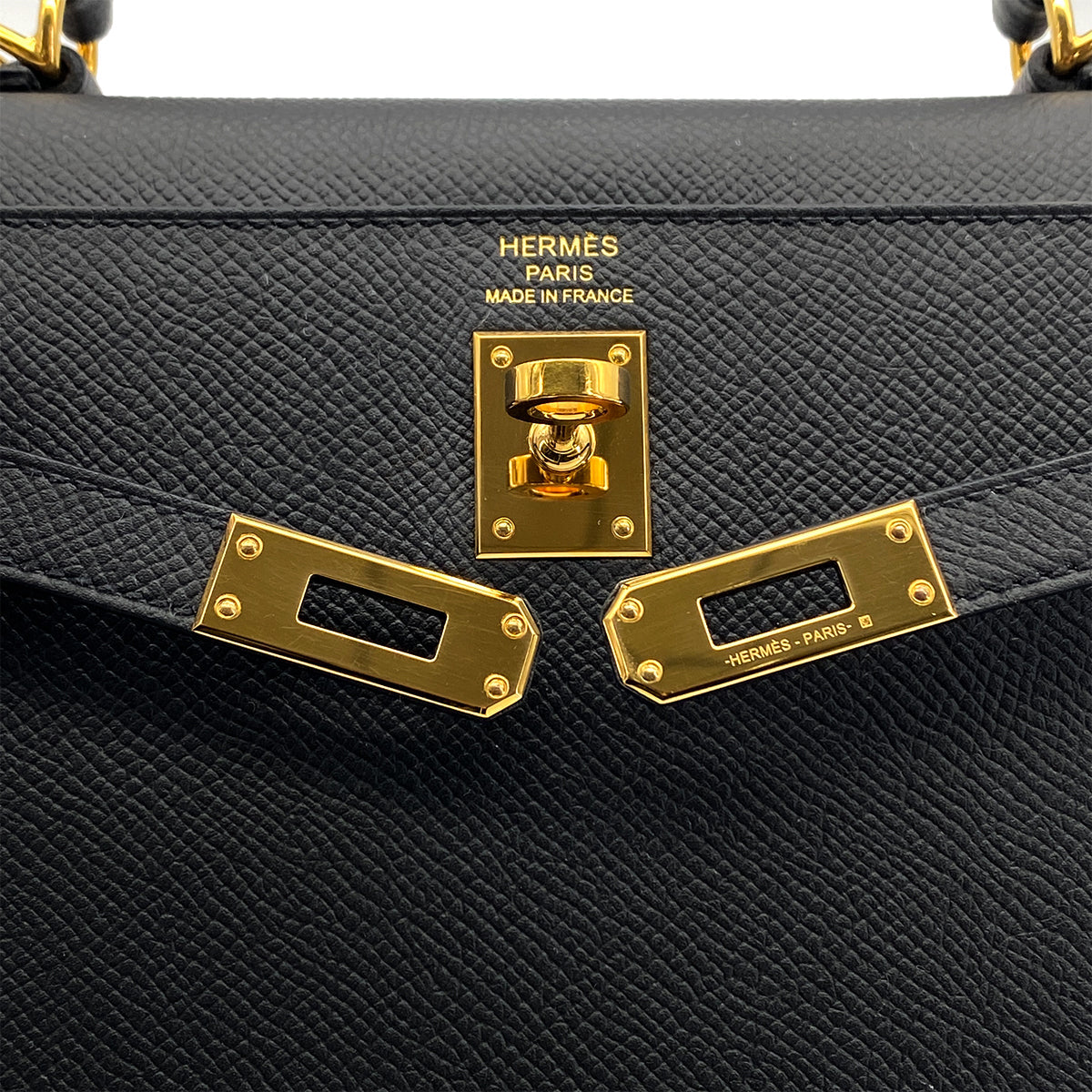 HERMES KELLY 25 SELLIER BLACK EPSOM HAND SHOULDER BAG 2021 Z STAMP GOLD HARDWARE 90325333