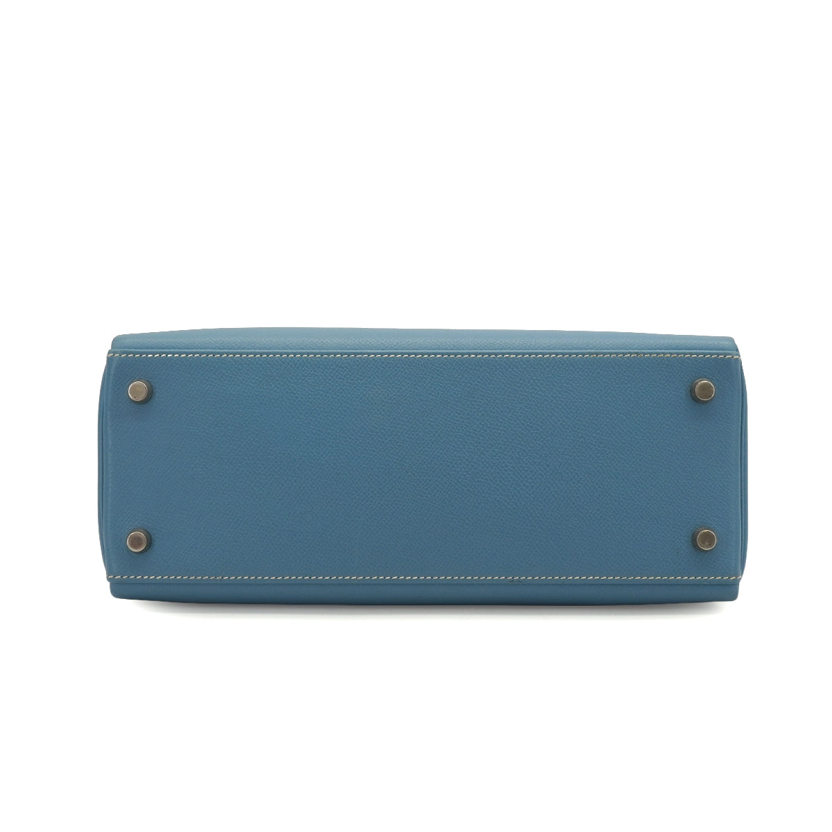 HERMES KELLY 28 RETOURNE BLUE JEAN VEAU EPSOM 2008 SQUARE L PALLADIUM HARDWARE 90341429
