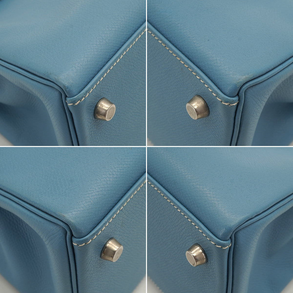 HERMES KELLY 28 RETOURNE BLUE JEAN VEAU EPSOM 2008 SQUARE L PALLADIUM HARDWARE 90341429