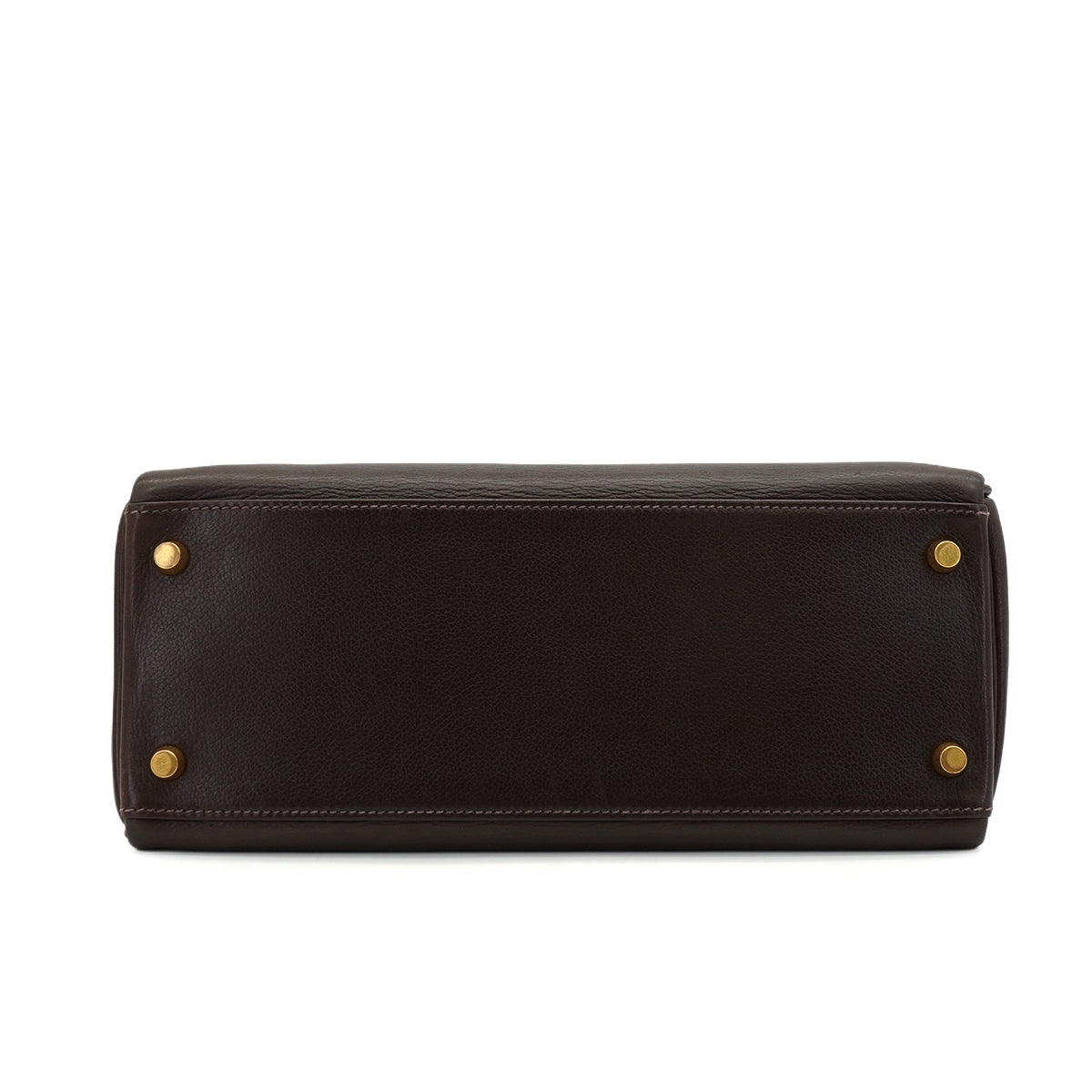 HERMES KELLY 28 RETOURNE CHOCOLATE VEAU GULLIVER HAND SHOULDER BAG 2001 SQUARE H GOLD HARDWARE 90344455