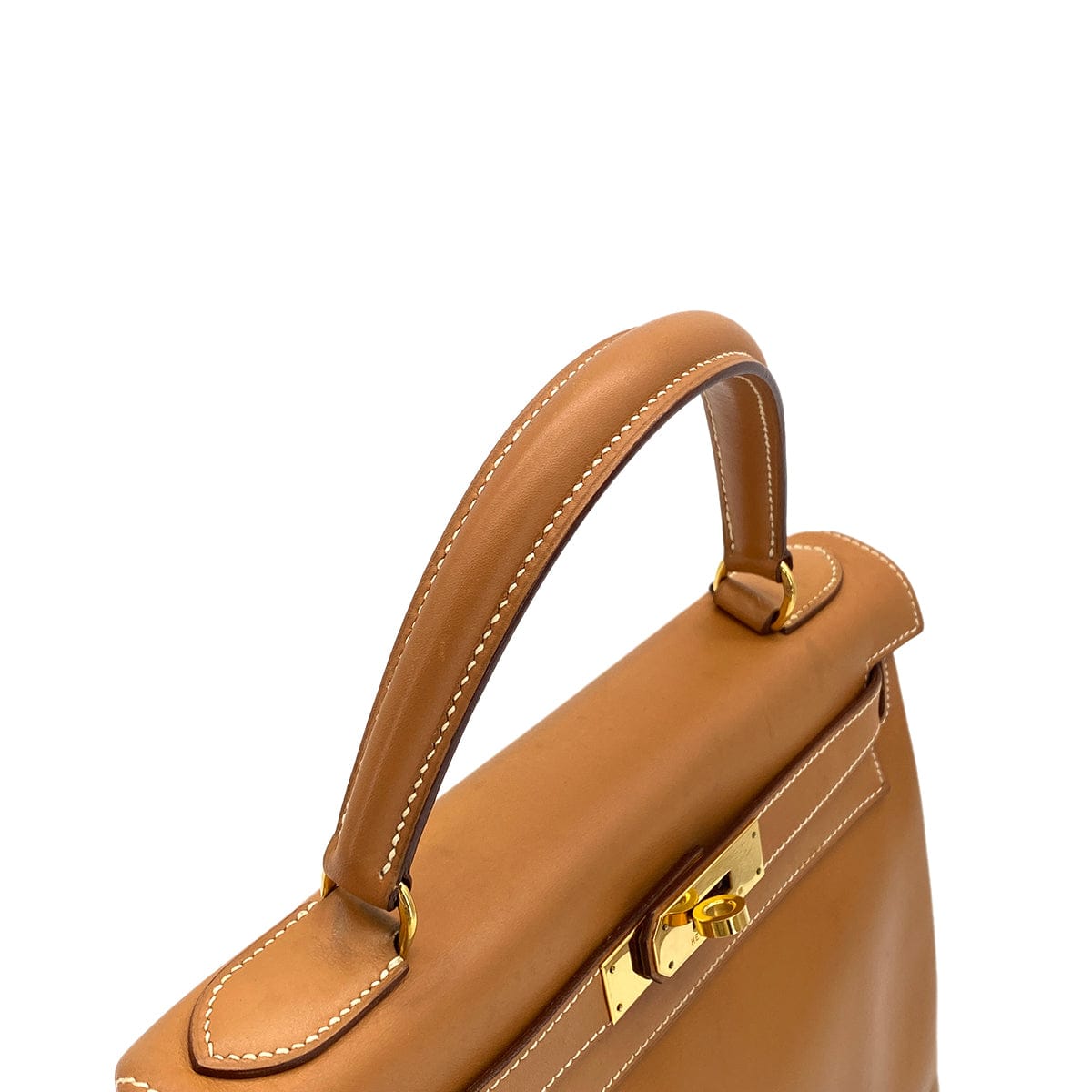 HERMES KELLY 28 RETOURNE NATUREL BOXCALF HAND SHOULDER BAG 1994 CIRCLE X GOLD HARDWARE 90324283