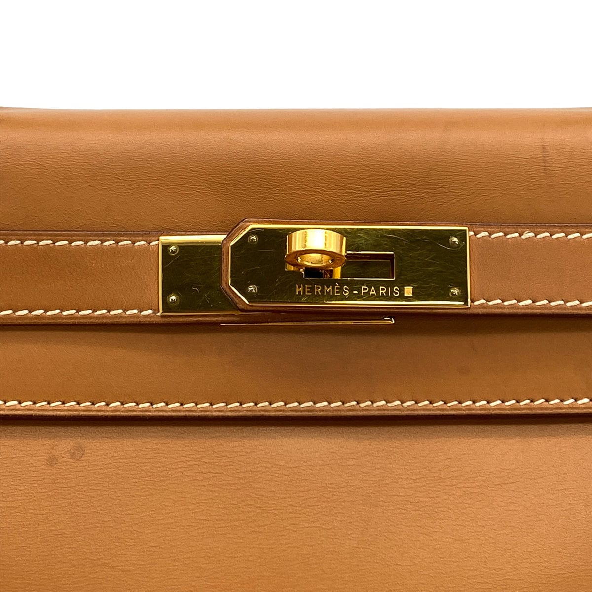 HERMES KELLY 28 RETOURNE NATUREL BOXCALF HAND SHOULDER BAG 1994 CIRCLE X GOLD HARDWARE 90324283