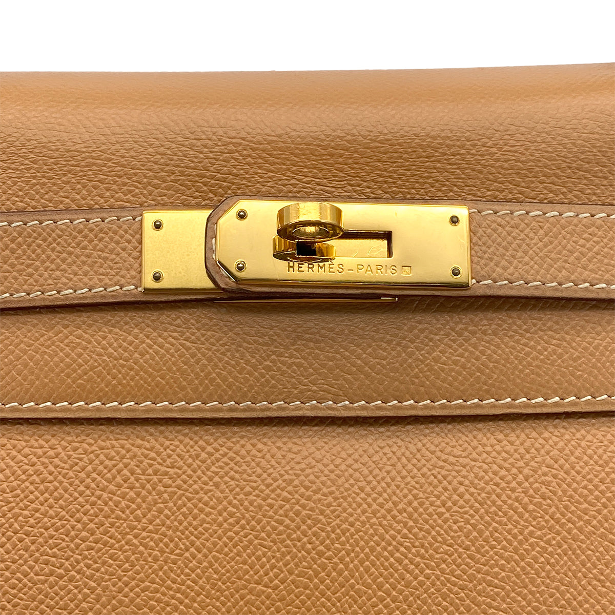 HERMES KELLY 28 RETOURNE NATUREL COUCHEVEL HAND SHOULDER BAG 1994 CIRCLE X GOLD HARDWARE 90319584