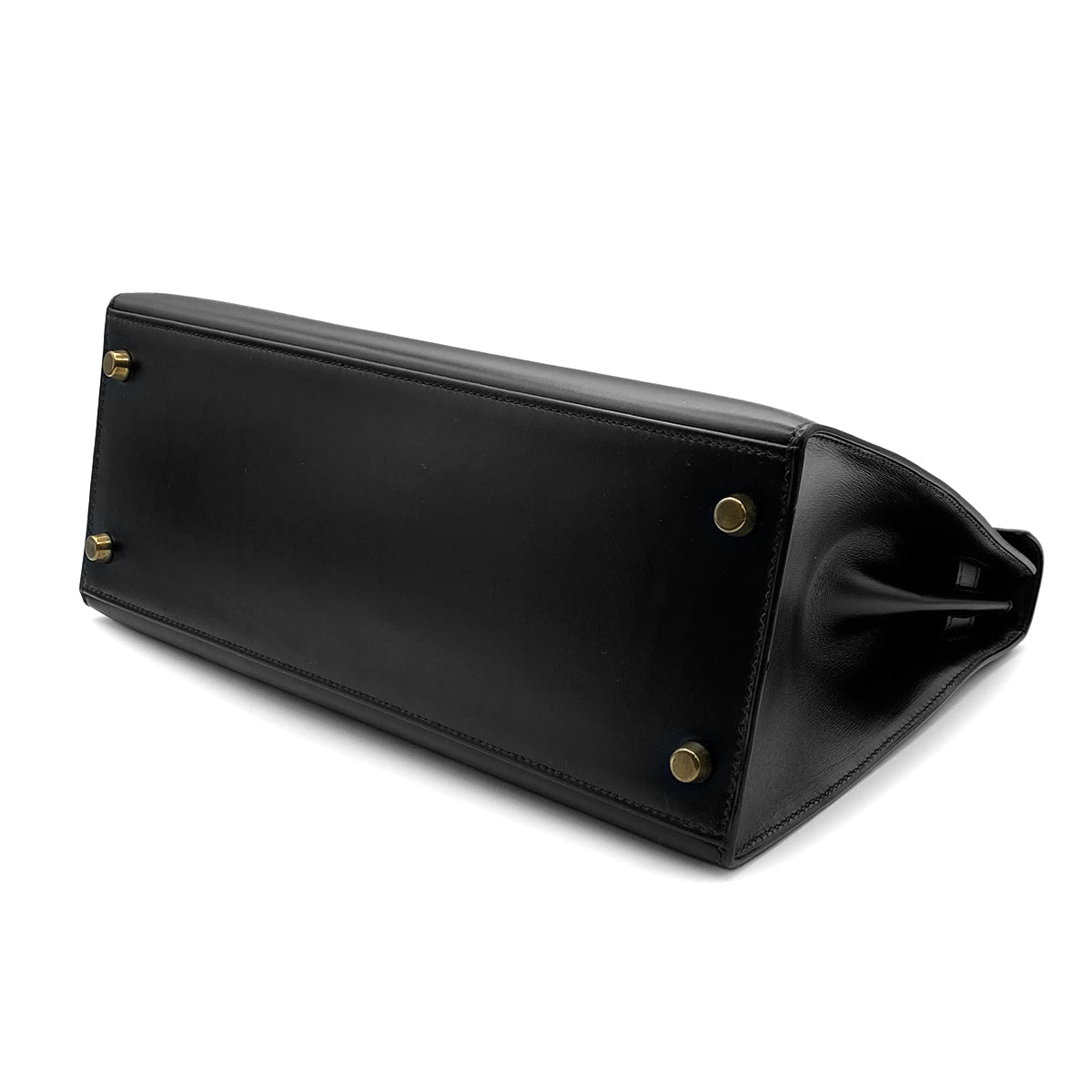 HERMES KELLY 28 SELLIER BLACK BOXCALF HAND BAG 1991 CIRCLE U GOLD HARDWRE 90314460