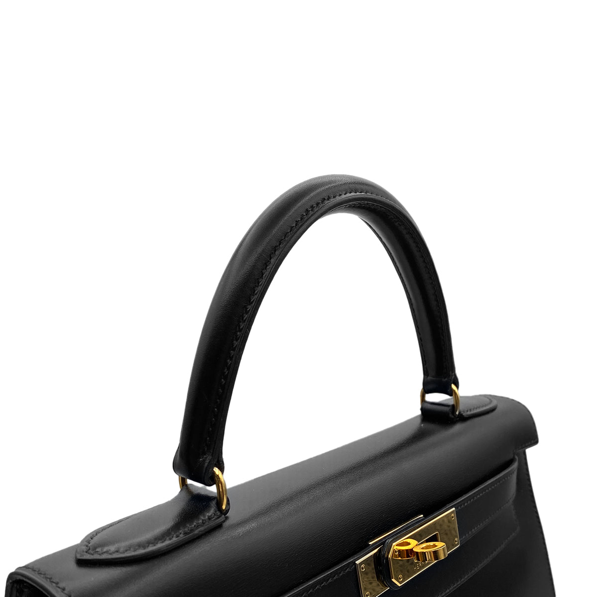 HERMES KELLY 28 SELLIER BLACK BOXCALF HAND BAG 1991 CIRCLE U GOLD HARDWRE 90314460