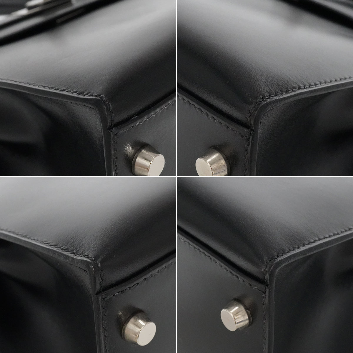 HERMES KELLY 28 SELLIER BLACK BOX CALF HAND SHOULDER BAG 2002 SQUARE F PALLADIUM HARDWARE 90336791
