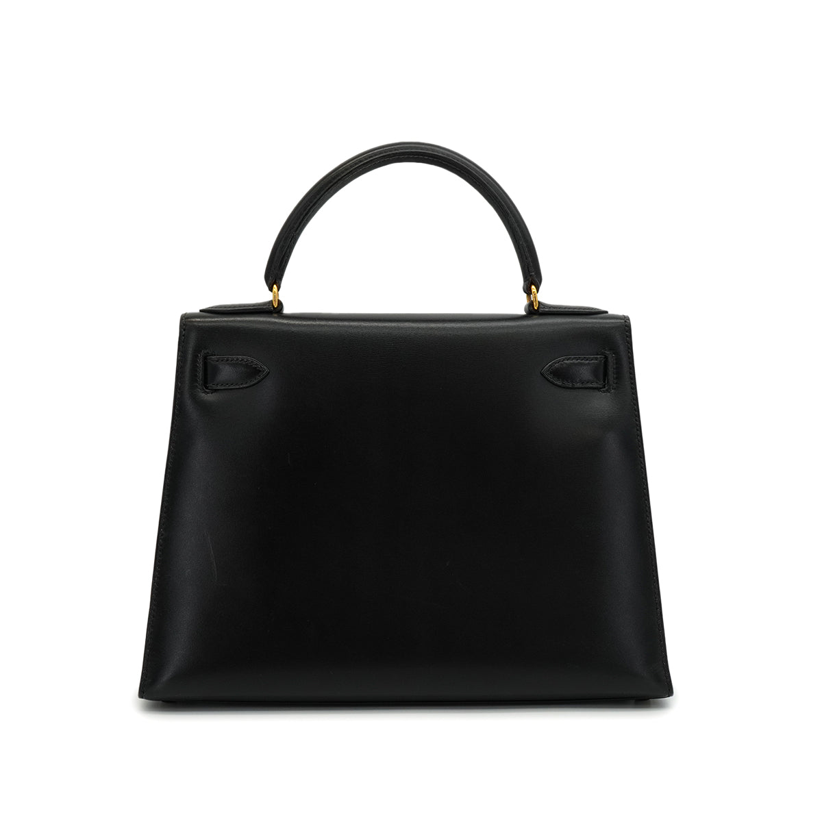 HERMES KELLY 28 SELLIER BLACK BOX CALF HAND SHOULDER BAG 1991 CIRCLE U GOLD HARDWARE 90346863