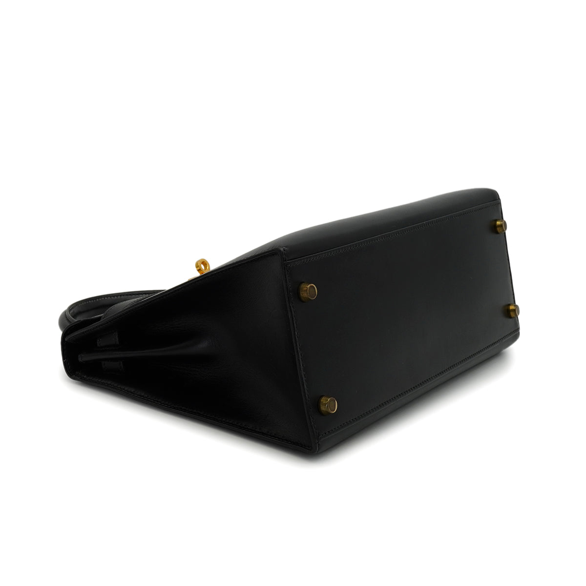 HERMES KELLY 28 SELLIER BLACK BOX CALF HAND SHOULDER BAG 1991 CIRCLE U GOLD HARDWARE 90346863