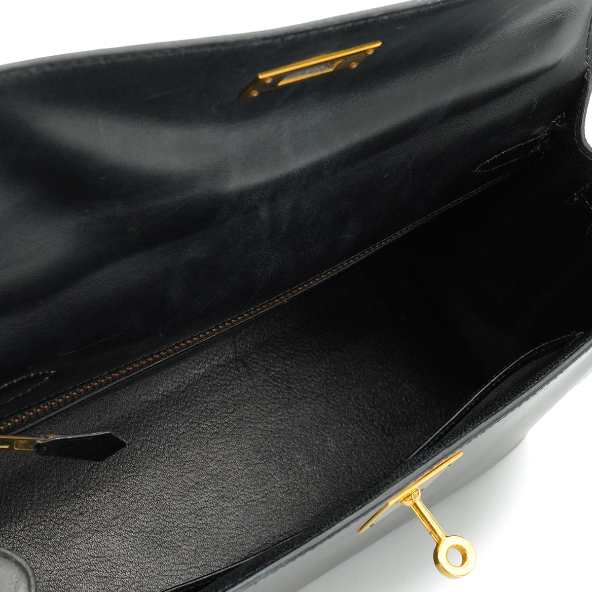 HERMES KELLY 28 SELLIER BLACK BOX CALF HAND SHOULDER BAG 1991 CIRCLE U GOLD HARDWARE 90346863