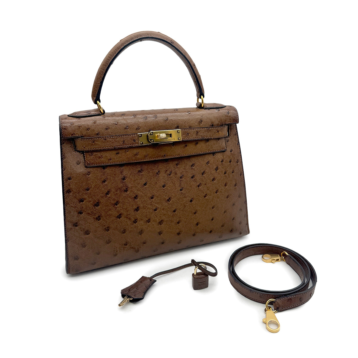 HERMES KELLY 28 SELLIER ETRUSQUE OSTRICH HAND SHOULDER BAG 1998 SQUARE B GOLD HARDWARE 90326720