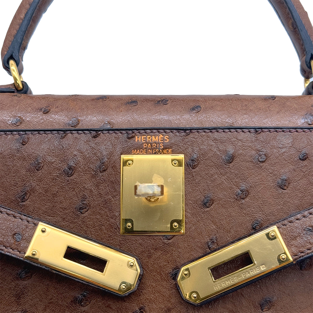 HERMES KELLY 28 SELLIER ETRUSQUE OSTRICH HAND SHOULDER BAG 1998 SQUARE B GOLD HARDWARE 90326720