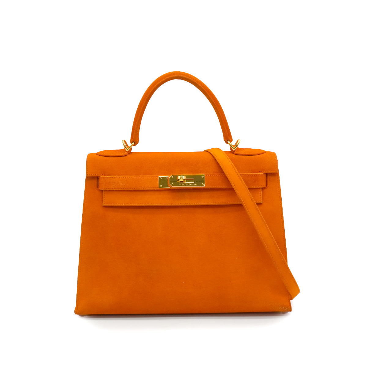 HERMES KELLY 28 SELLIER ORANGE DOBLIS HAND SHOULDER BAG 2006 SQUARE J GOLD HARDWARE 90347756
