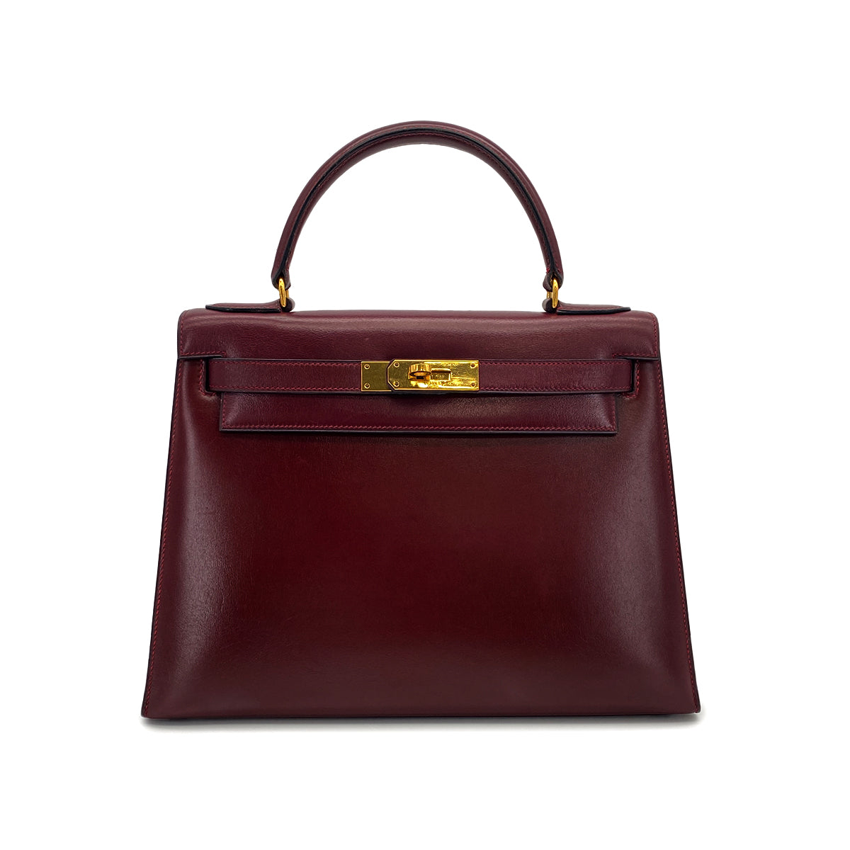 HERMES KELLY 28 SELLIER ROUGE H BOXCALF HAND BAG 1974 CIRCLE D GOLD HARDWARE 90317616