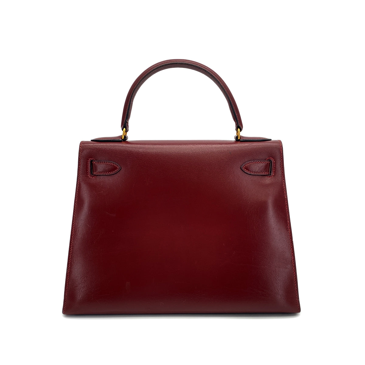 HERMES KELLY 28 SELLIER ROUGE H BOXCALF HAND BAG 1988 CIRCLE R GOLD HARDWARE 90317905