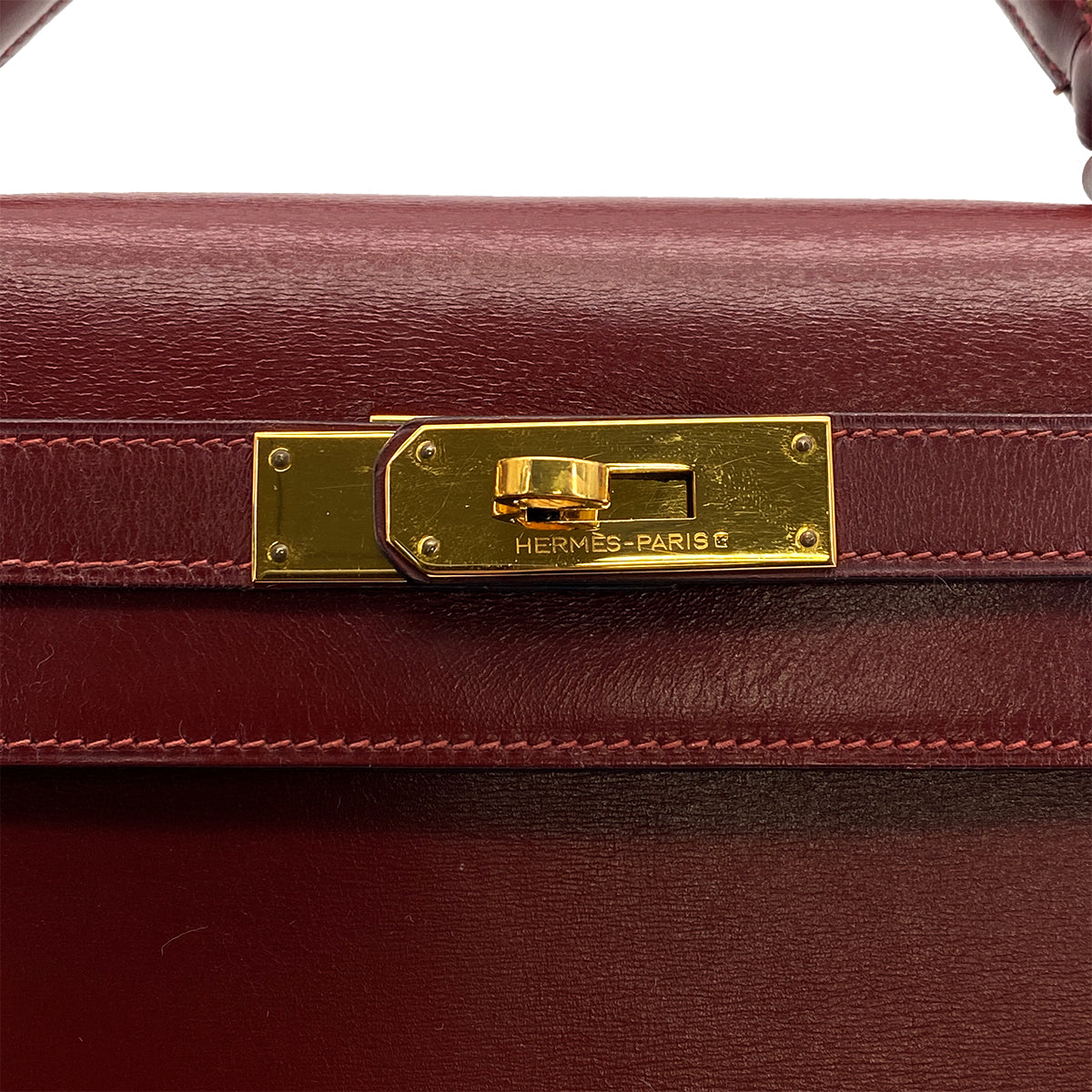HERMES KELLY 28 SELLIER ROUGE H BOXCALF HAND BAG 1988 CIRCLE R GOLD HARDWARE 90317905