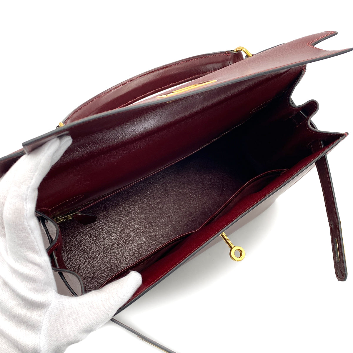 HERMES KELLY 28 SELLIER ROUGE H BOXCALF HAND BAG 1988 CIRCLE R GOLD HARDWARE 90317905