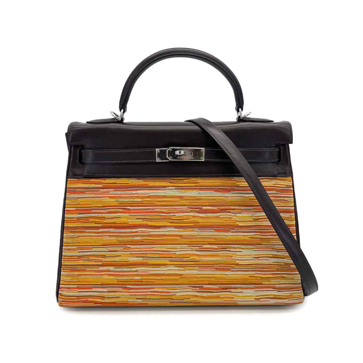 HERMES KELLY 32 RETOURNE EBENE EVER CALF VIBRATO HAND SHOULDER BAG 2003 SQUARE G PALLADIUM HARDWARE 90319536
