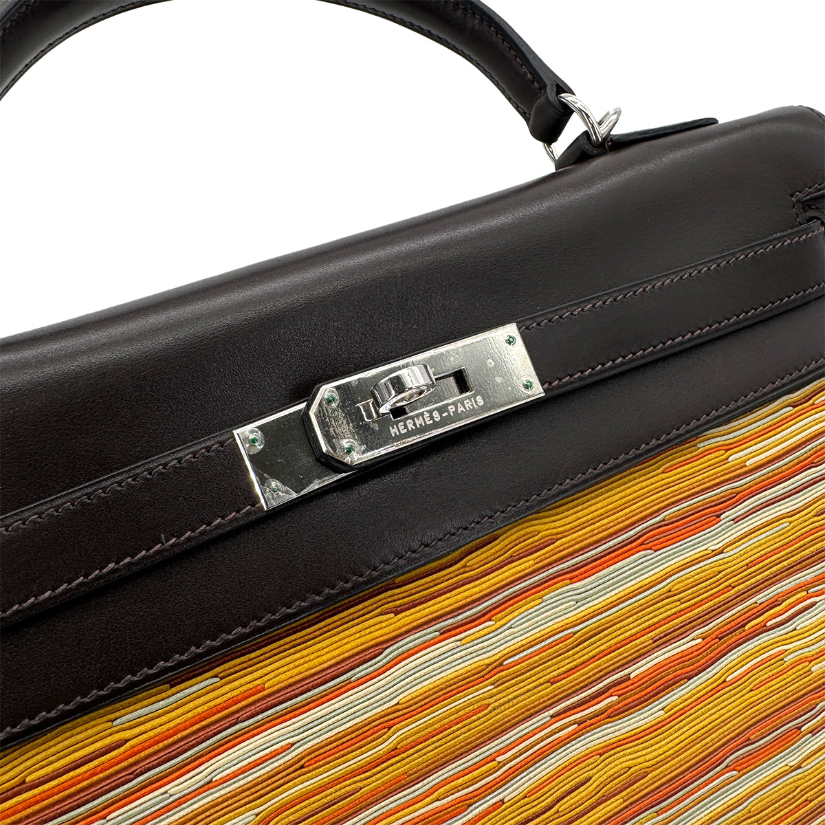 HERMES KELLY 32 RETOURNE EBENE EVER CALF VIBRATO HAND SHOULDER BAG 2003 SQUARE G PALLADIUM HARDWARE 90319536