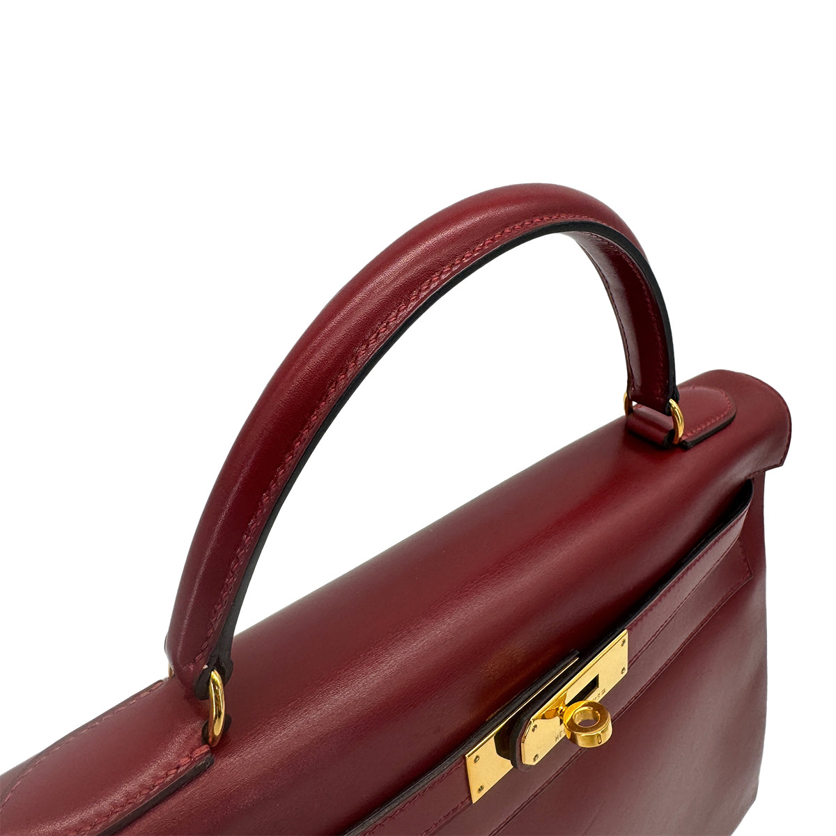 HERMES KELLY 32 RETORNE ROUGE H BOXCALF HAND BAG 1994 CIRCLE X GOLD HARDWARE 90321756