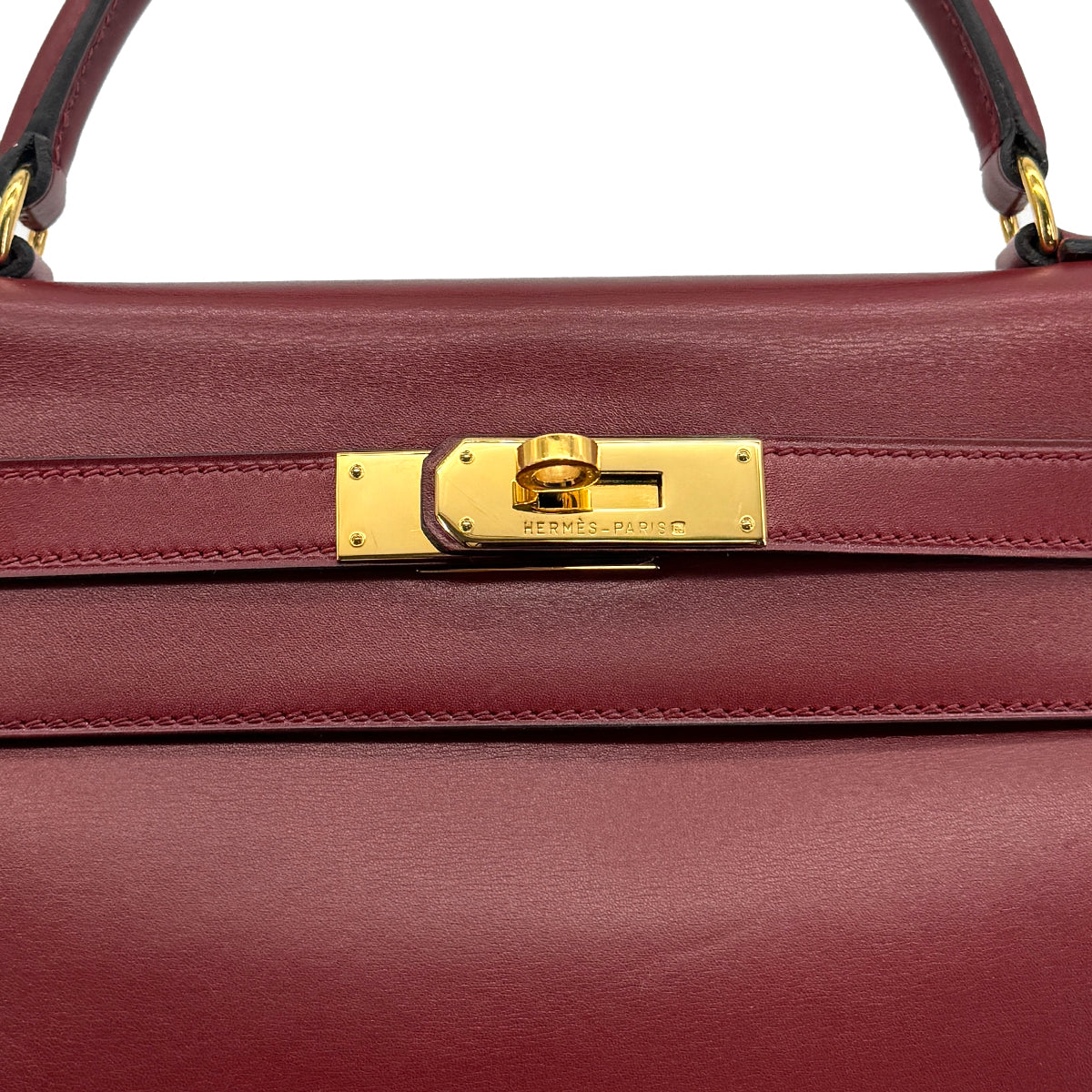 HERMES KELLY 32 RETORNE ROUGE H BOXCALF HAND BAG 1994 CIRCLE X GOLD HARDWARE 90321756