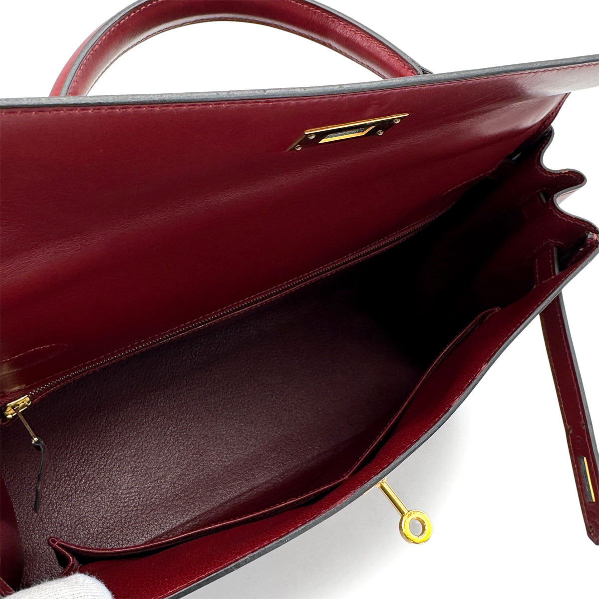 HERMES KELLY 32 RETORNE ROUGE H BOXCALF HAND BAG 1994 CIRCLE X GOLD HARDWARE 90321756