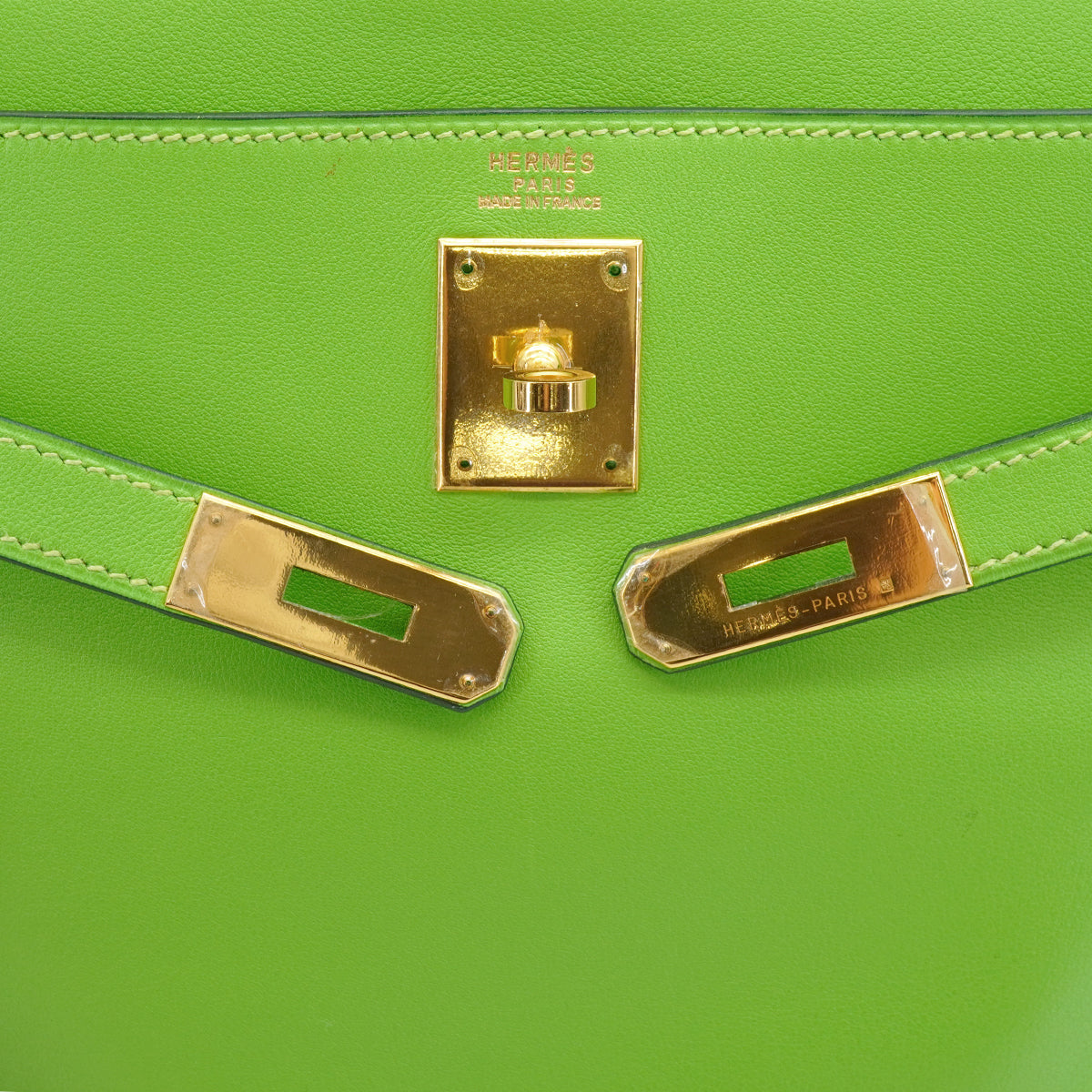 HERMES KELLY 32 RETOURNE APPLE GREEN VEAU GULLIVER HAND SHOULDER BAG 1998 SQUARE B  GOLD HARDWARE 90347153