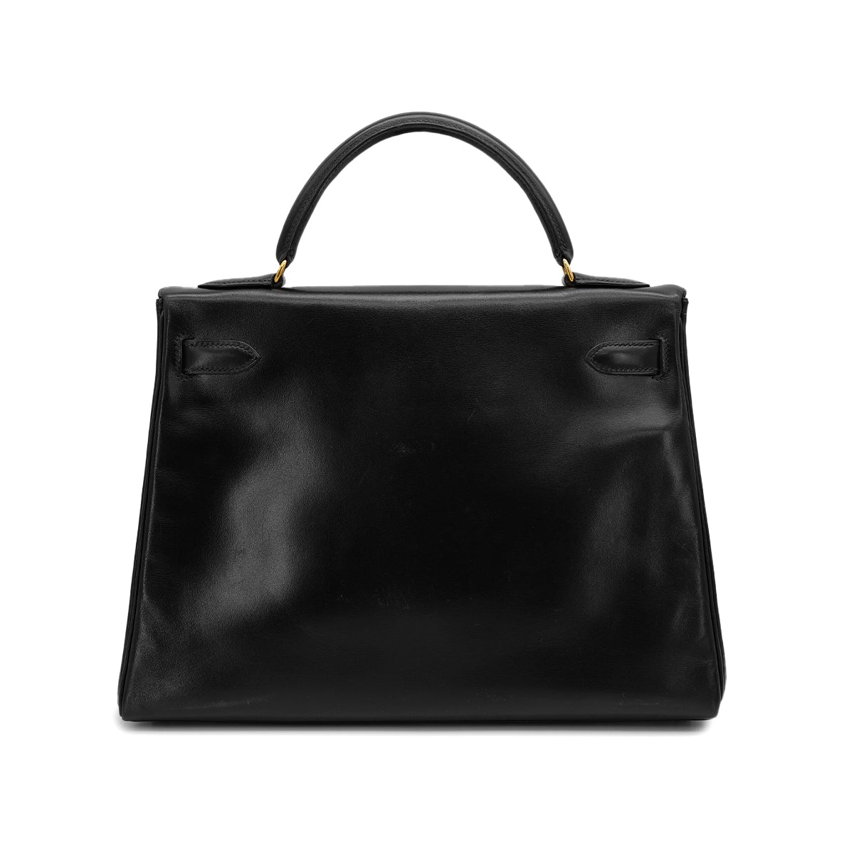 HERMES KELLY 32 RETOURNE BLACK BOXCALF HAND SHOULDER BAG 1966 V GOLD HARDWARE 90316988