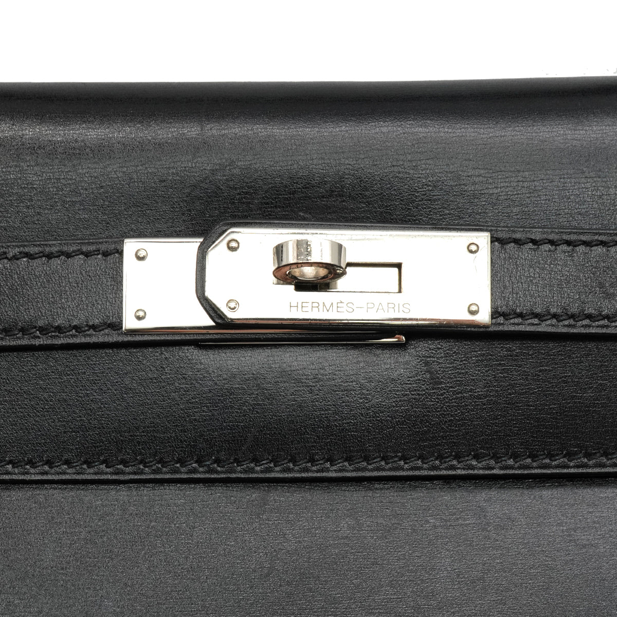 HERMES KELLY 32 RETOURNE BLACK BOX CALF HAND SHOULDER BAG 1998 SQUARE B SILVER HARDWARE 90346650
