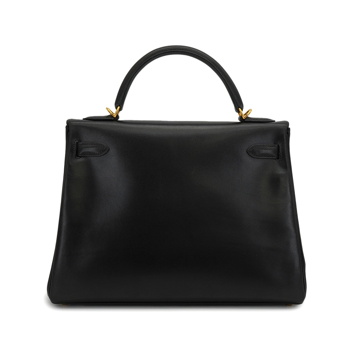 HERMES KELLY 32 RETOURNE BLACK BOX CALF HAND SHOULDER BAG 2001 SQUARE E GOLD HARDWARE 90339637