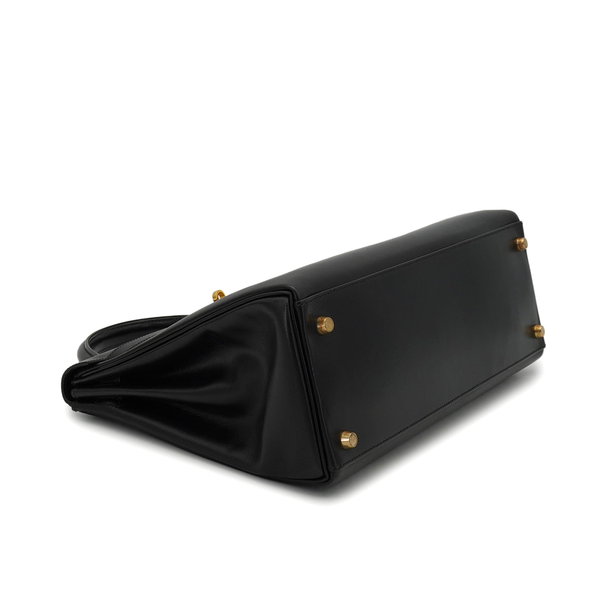 HERMES KELLY 32 RETOURNE BLACK BOX CALF HAND SHOULDER BAG 2001 SQUARE E GOLD HARDWARE 90339637