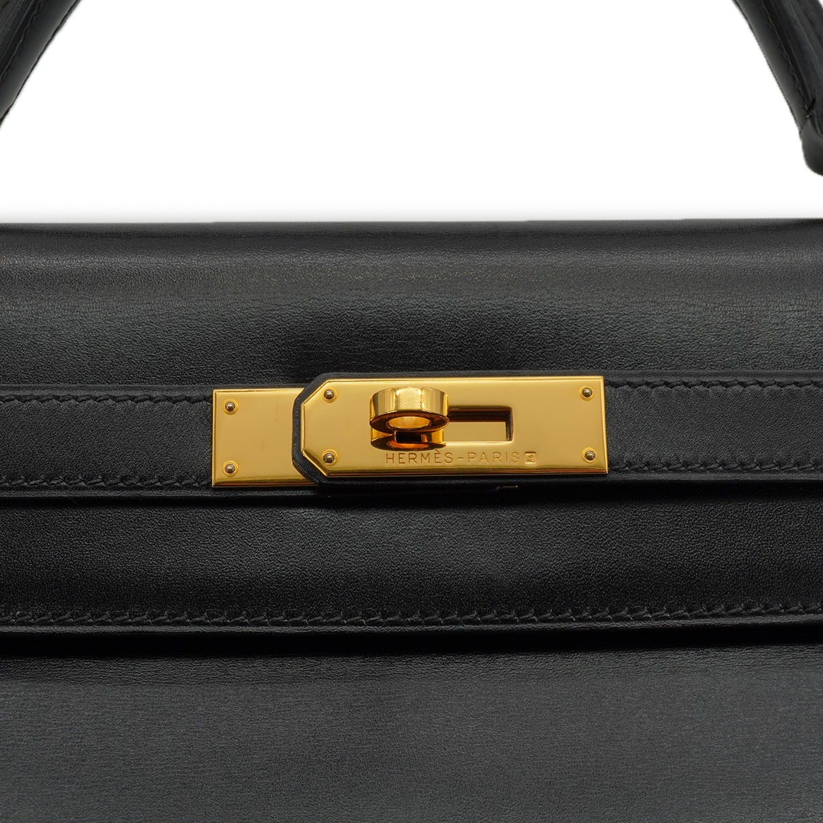 HERMES KELLY 32 RETOURNE BLACK BOX CALF HAND SHOULDER BAG 2001 SQUARE E GOLD HARDWARE 90339637
