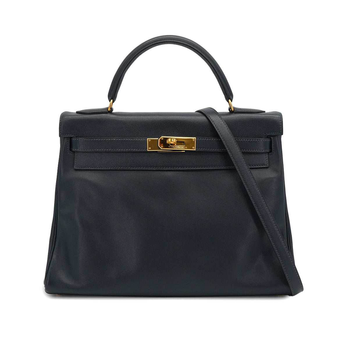 HERMES KELLY 32 RETOURNE BLUE INDIGO VEAU GULLIVER HAND SHOULDER BAG 1997 SQUARE A GOLD HARDWARE 90328921