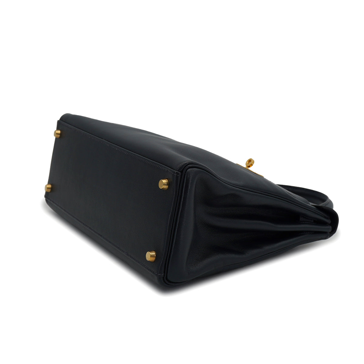 HERMES KELLY 32 RETOURNE BLUE INDIGO VEAU GULLIVER HAND SHOULDER BAG 1997 SQUARE A GOLD HARDWARE 90328921
