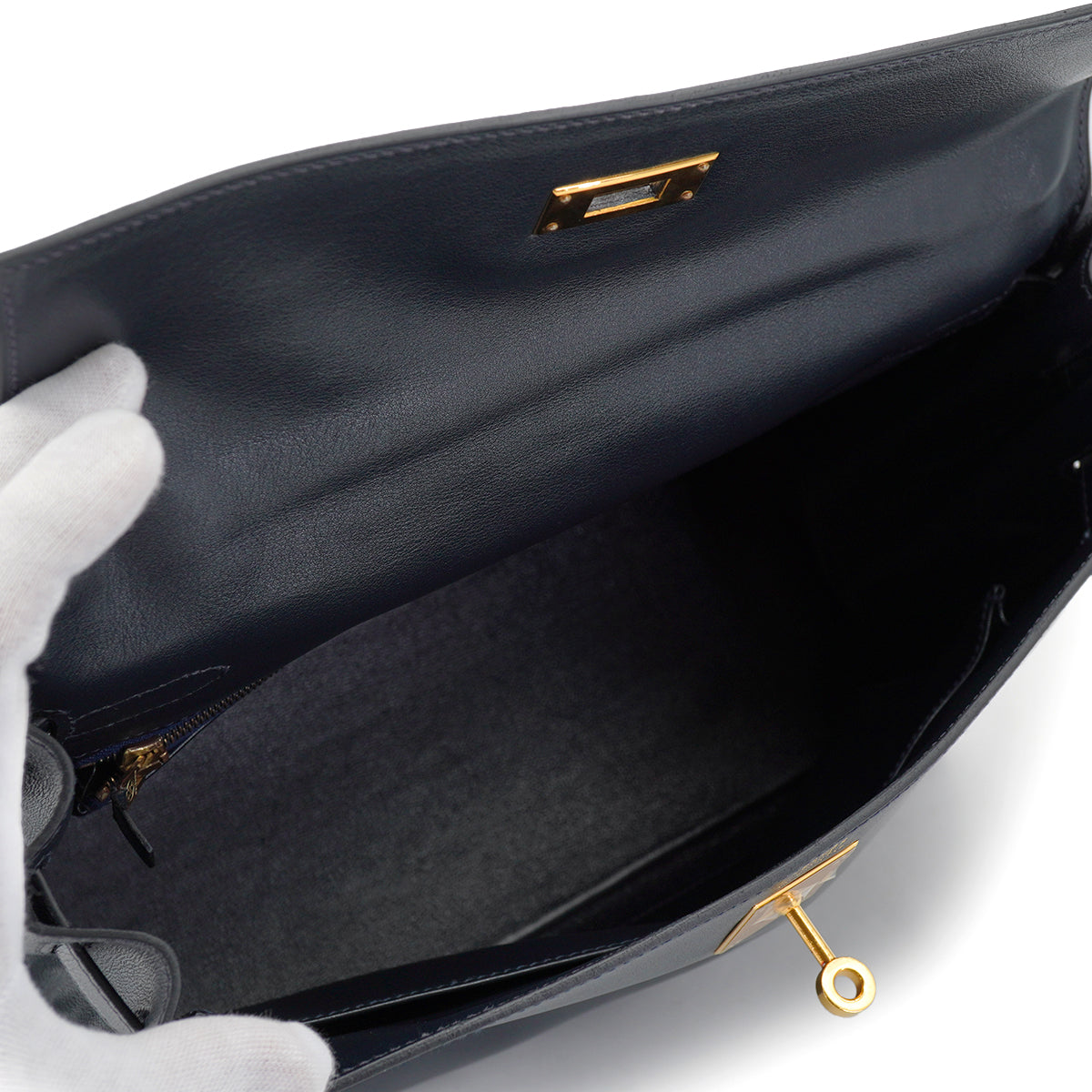 HERMES KELLY 32 RETOURNE BLUE INDIGO VEAU GULLIVER HAND SHOULDER BAG 1997 SQUARE A GOLD HARDWARE 90328921