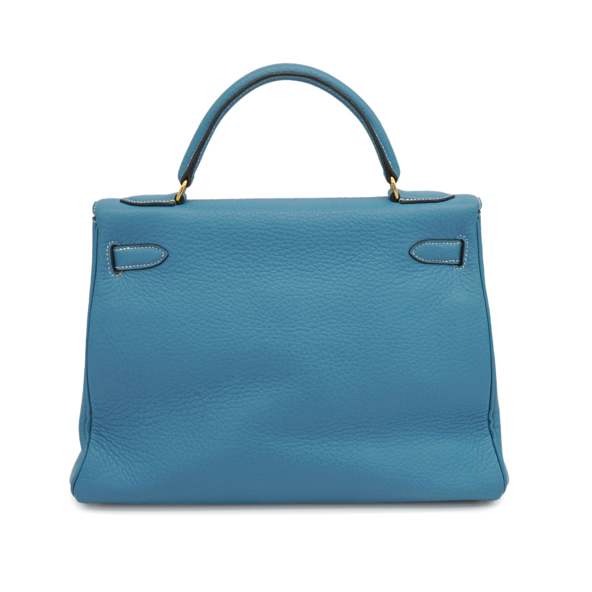 HERMES KELLY 32 RETOURNE BLUE JEAN TAURILLON CLEMENCE HAND SHOULDER BAG 1998 SQUARE B GOLD HARDWARE 90347154