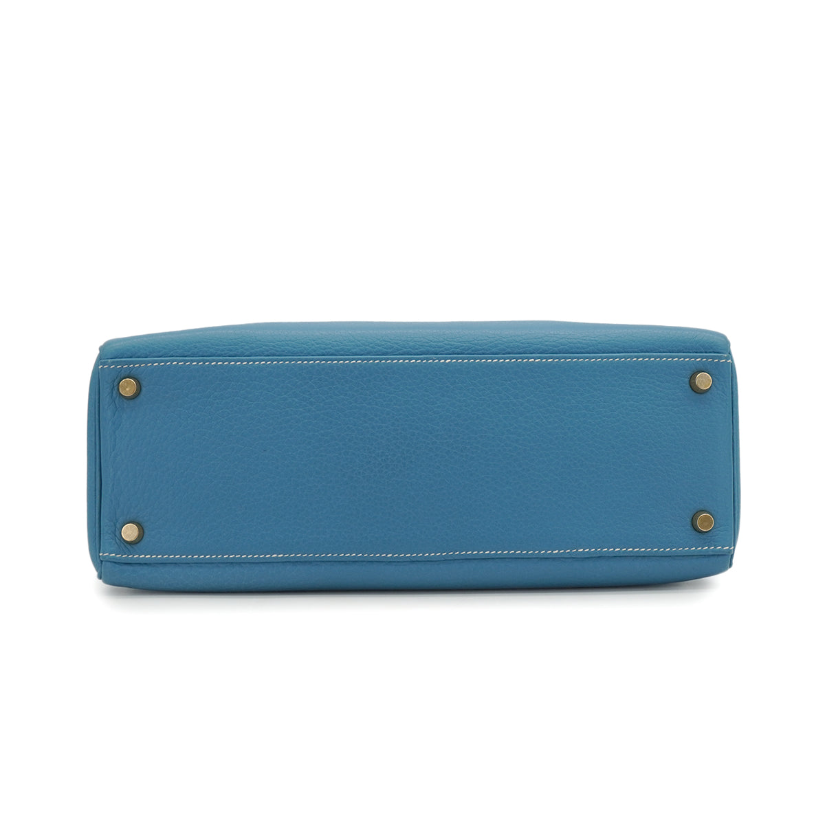 HERMES KELLY 32 RETOURNE BLUE JEAN TAURILLON CLEMENCE HAND SHOULDER BAG 1998 SQUARE B GOLD HARDWARE 90347154