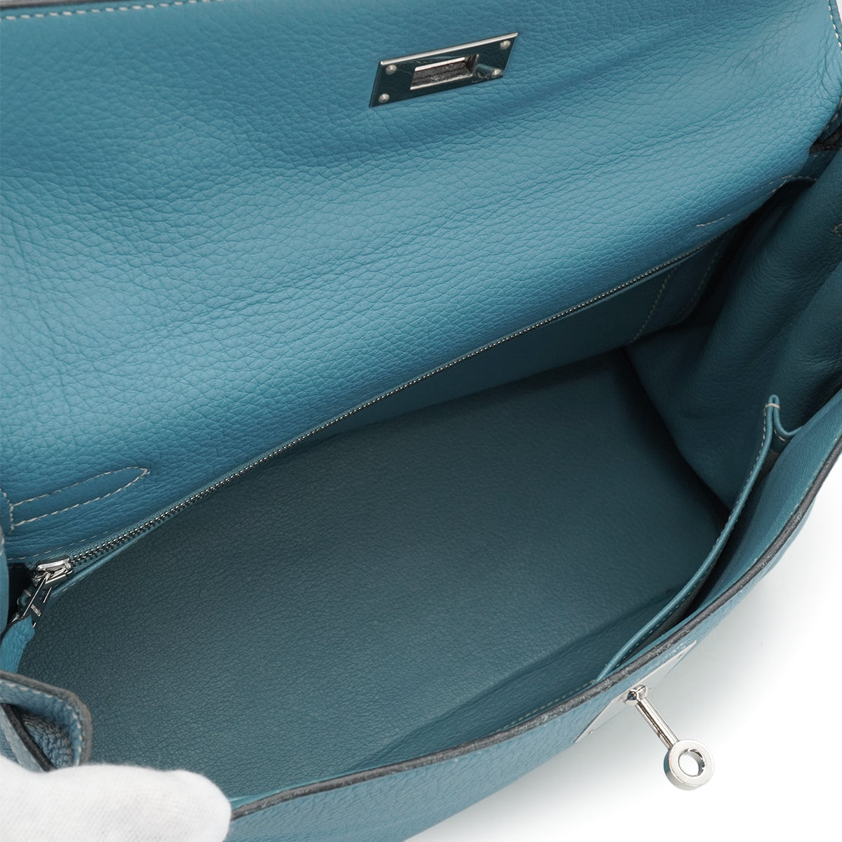 HERMES KELLY 32 RETOURNE BLUE JEAN TOGO HAND SHOULDER BAG 2005 SQUARE I PALLADIUM HARDWARE 90335880
