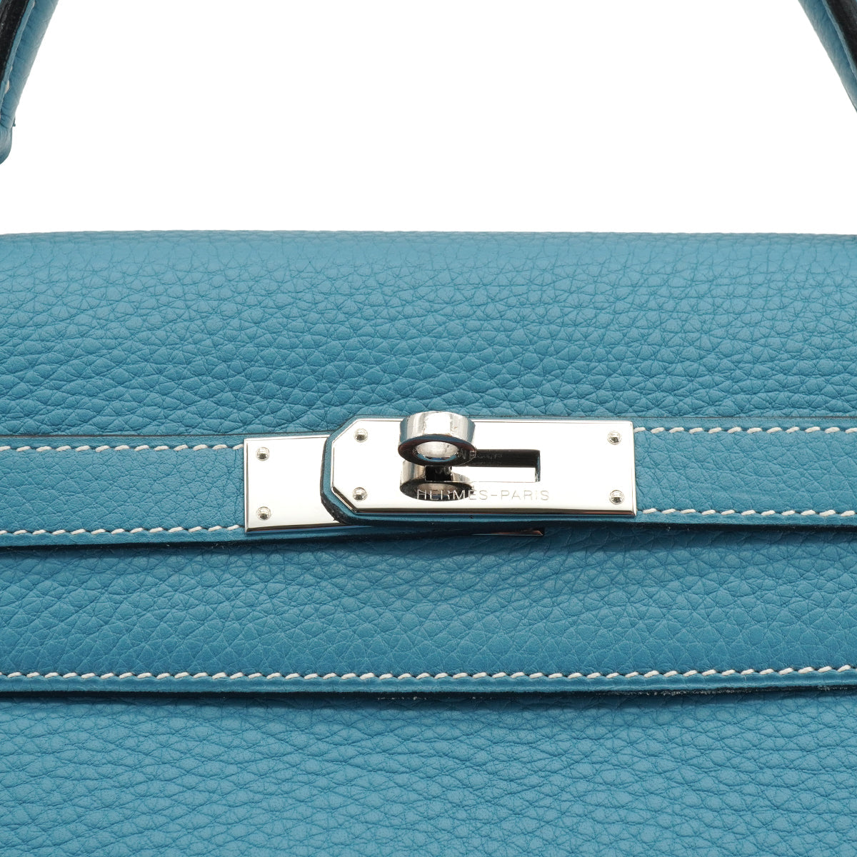 HERMES KELLY 32 RETOURNE BLUE JEAN TOGO HAND SHOULDER BAG 2005 SQUARE I PALLADIUM HARDWARE 90335880