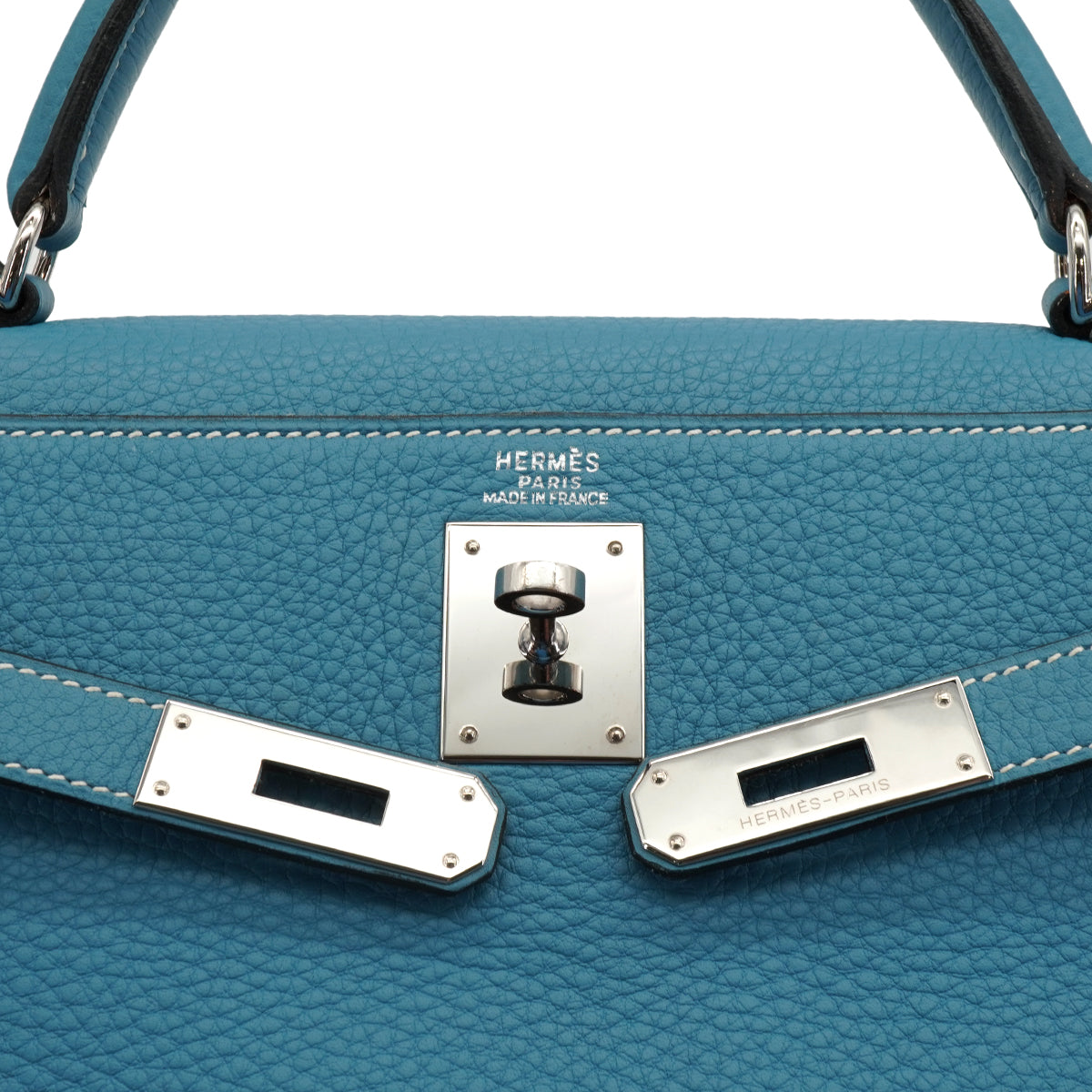 HERMES KELLY 32 RETOURNE BLUE JEAN TOGO HAND SHOULDER BAG 2005 SQUARE I PALLADIUM HARDWARE 90335880
