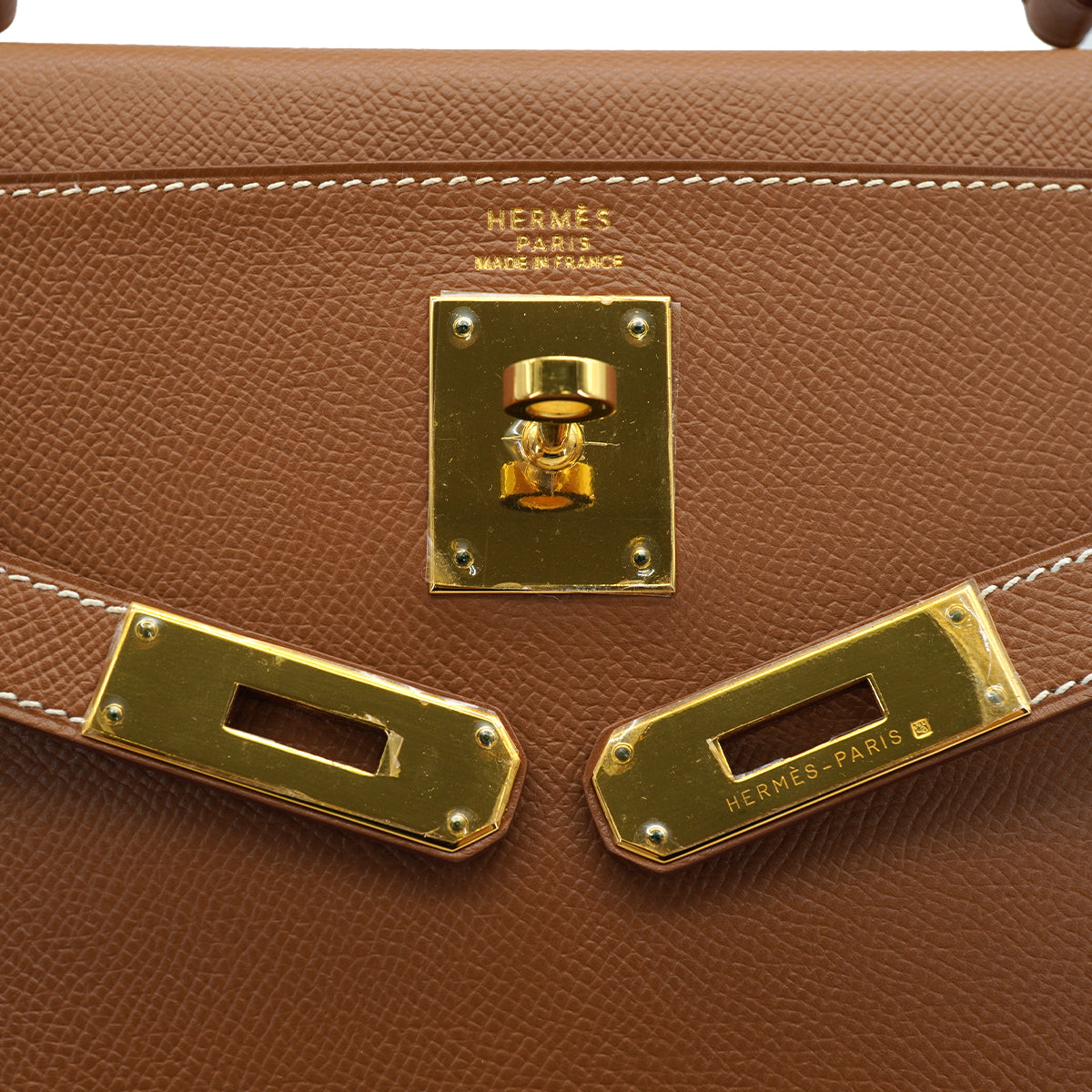 HERMES KELLY 32 RETOURNE GOLD COURCHEVEL HAND SHOULDER BAG 2000 SQUARE D GOLD HARDWARE 90331848
