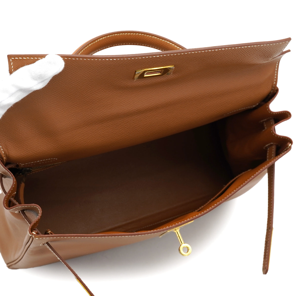 HERMES KELLY 32 RETOURNE GOLD COURCHEVEL HAND SHOULDER BAG 2000 SQUARE D GOLD HARDWARE 90331848