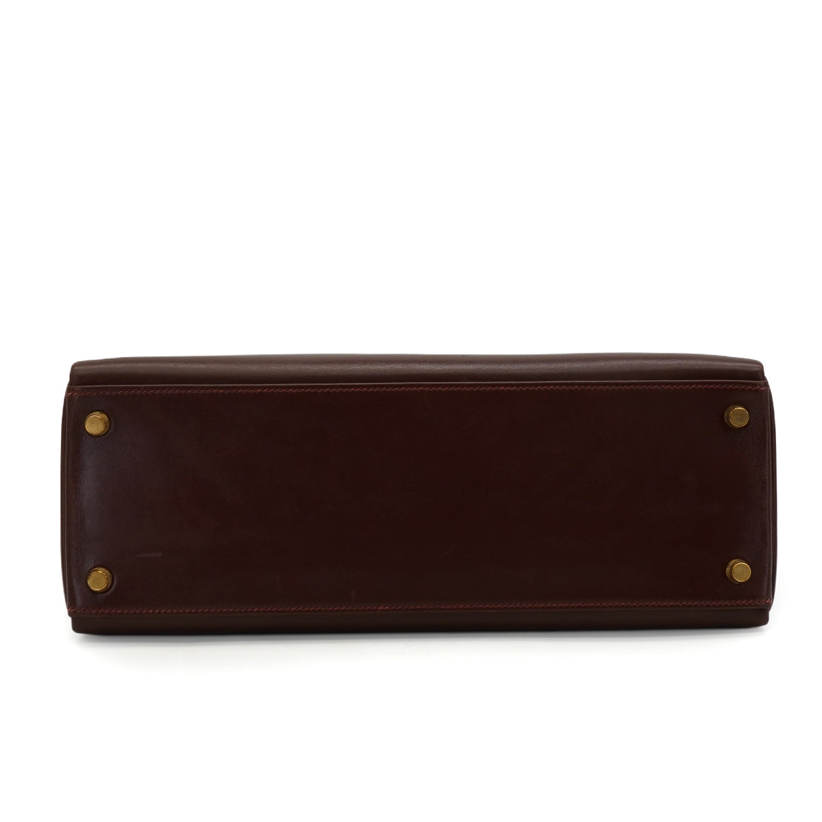 HERMES KELLY 32 RETOURNE  MARRON FONCE BOX CALF HAND SHOULDER BAG 2001 SQUARE E GOLD HARDWARE 90345991