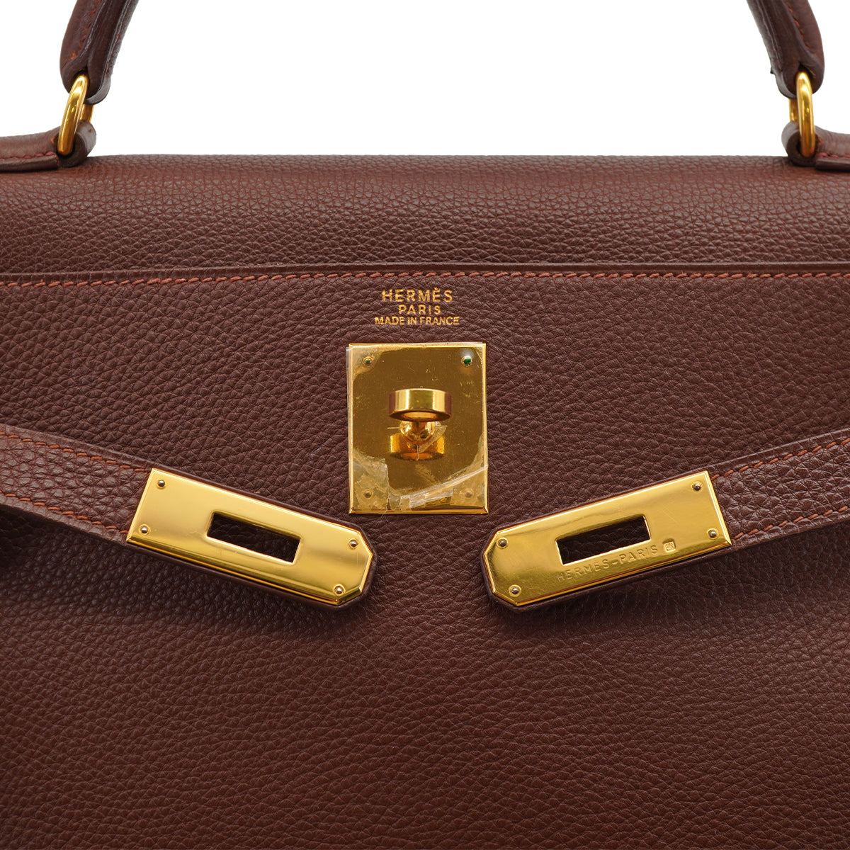HERMES KELLY 32 RETOURNE MARRON FONCE TOGO HAND SHOULDER BAG 2000 SQUARE D GOLD HARDWARE 90331851