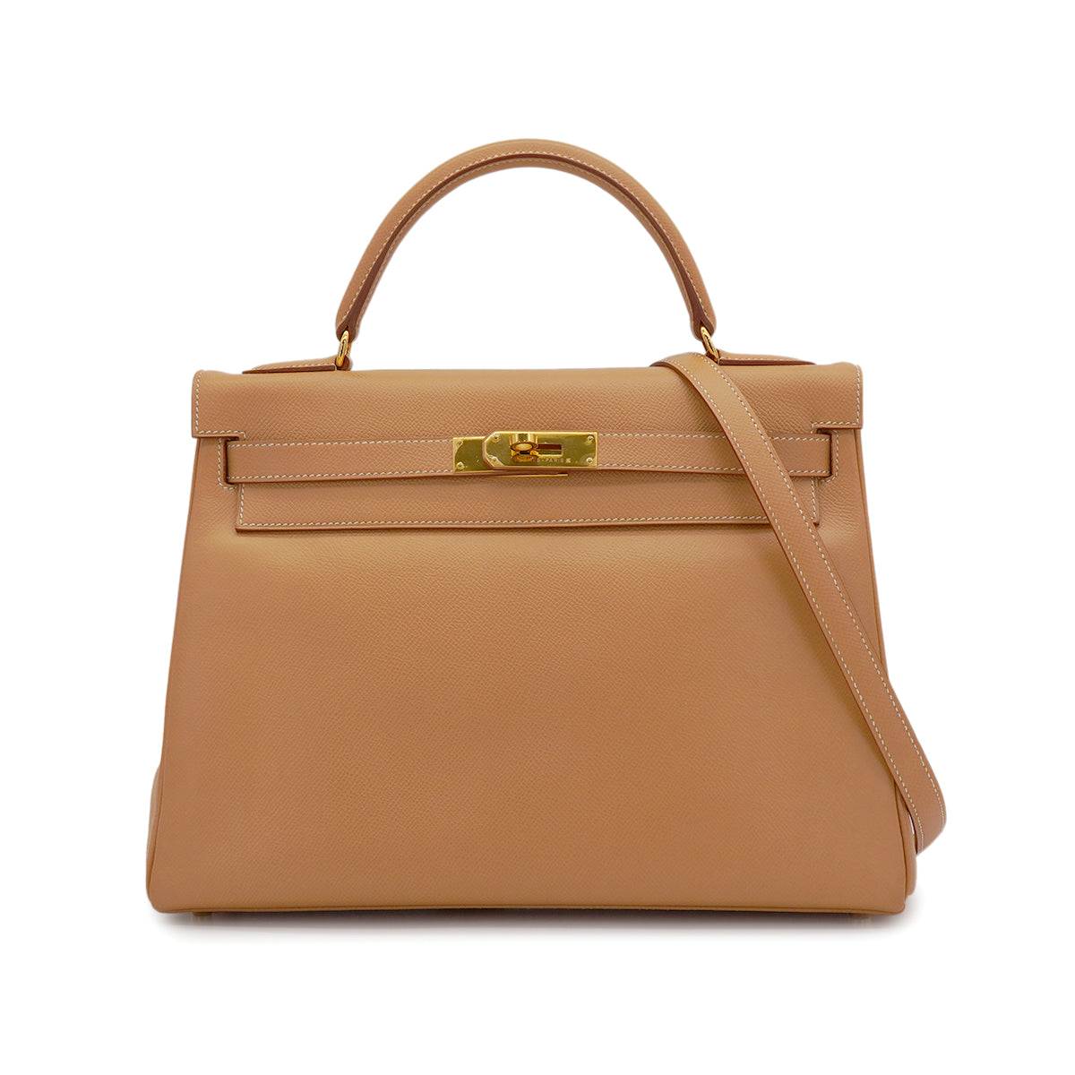 HERMES KELLY 32 RETOURNE NATUREL COUCHEVEL HAND SHOULDER BAG 1998 SQUARE B GOLD HARDWARE 90347152