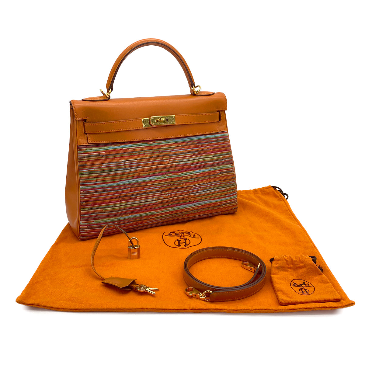HERMES KELLY 32 RETOURNE ORANGE BOXCALF VIBRATO HAND SHOULDER BAG 2005 SQUARE I GOLD HARDWARE 90321165
