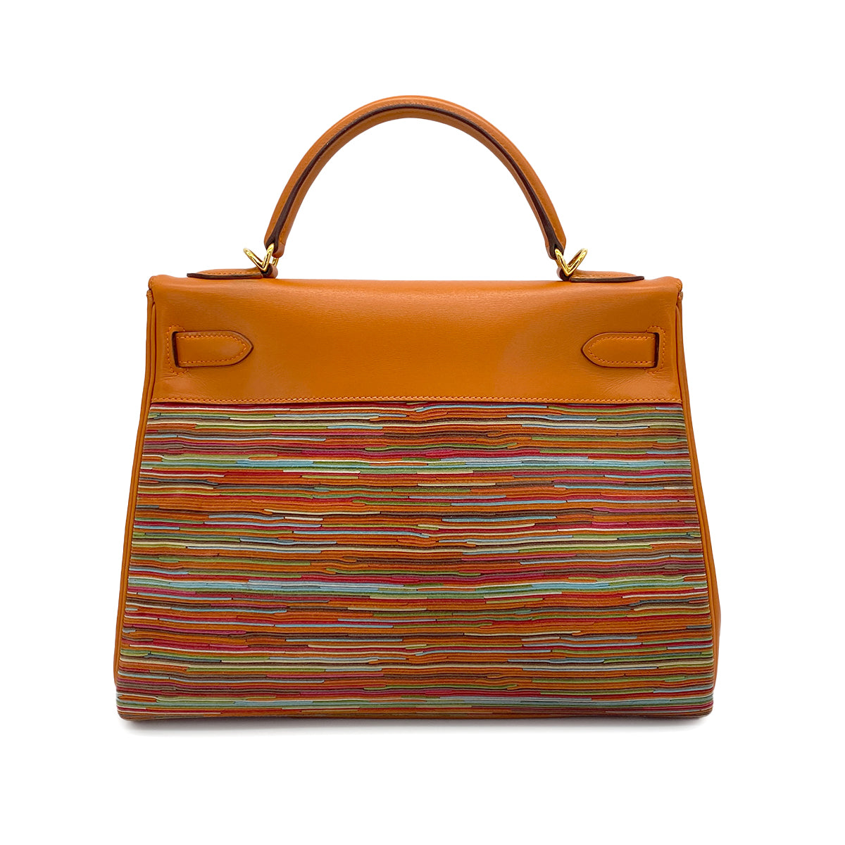 HERMES KELLY 32 RETOURNE ORANGE BOXCALF VIBRATO HAND SHOULDER BAG 2005 SQUARE I GOLD HARDWARE 90321165